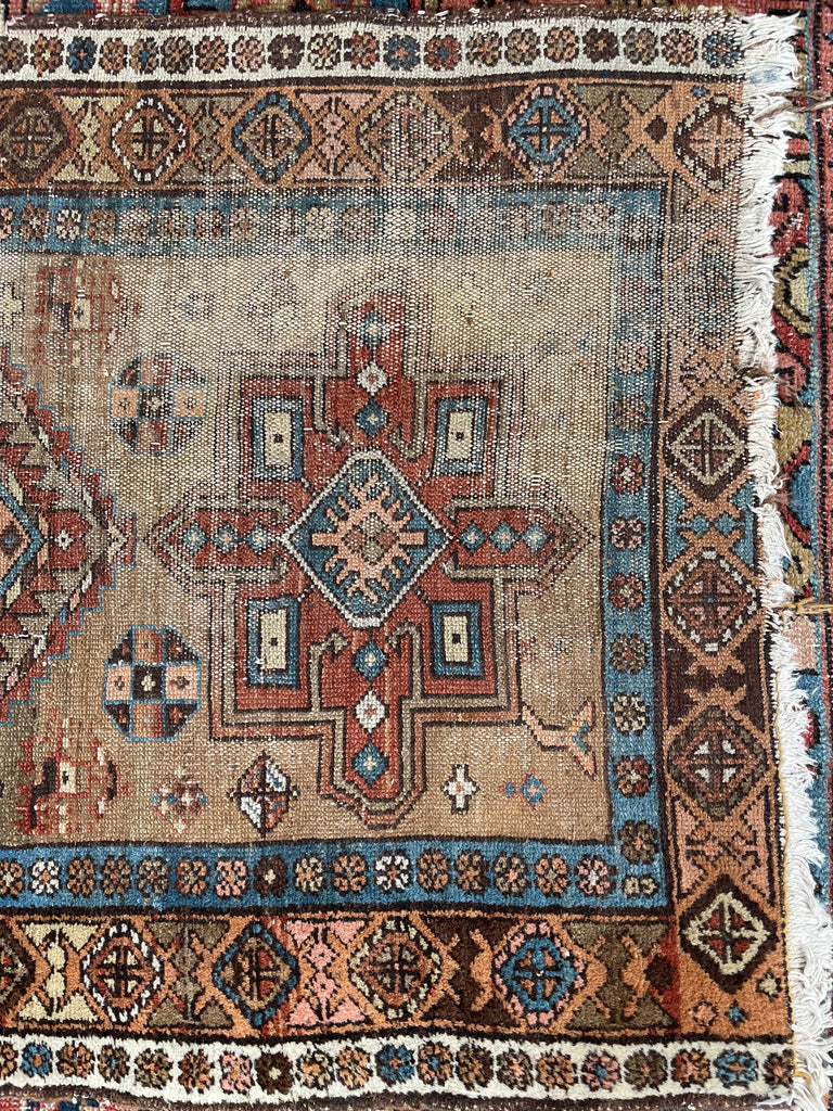 SOLD | RESERVED FOR MAGNOLIA NETWORK*** RUGGED MEETS GORGEOUS Camel & Ice Blue Antique Runner | 3 x 9.10