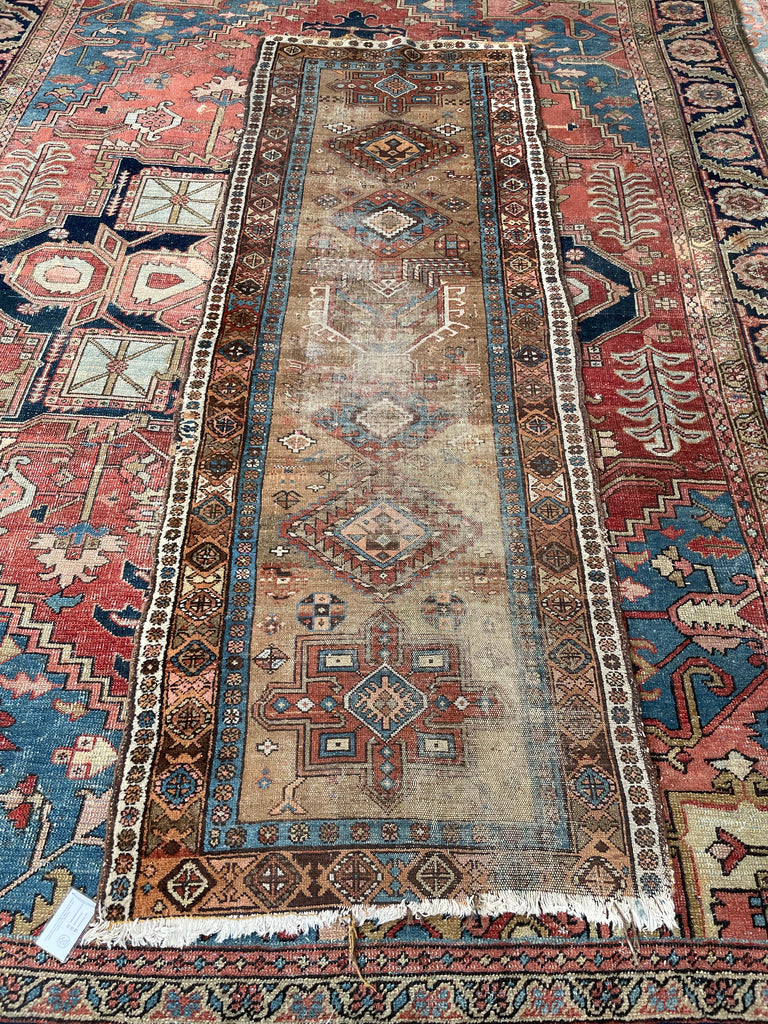 SOLD | RESERVED FOR MAGNOLIA NETWORK*** RUGGED MEETS GORGEOUS Camel & Ice Blue Antique Runner | 3 x 9.10