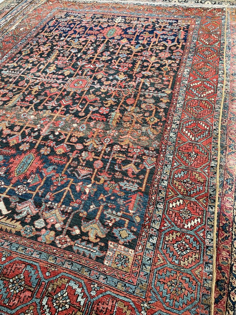 AMAZING Antique Rug BLOOMING MIDNIGHT JUNGLE Antique Rug  | Unbelievable Color Palette | 8 x 11.2