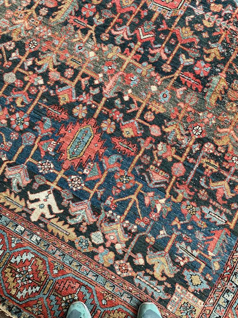 AMAZING Antique Rug BLOOMING MIDNIGHT JUNGLE Antique Rug  | Unbelievable Color Palette | 8 x 11.2
