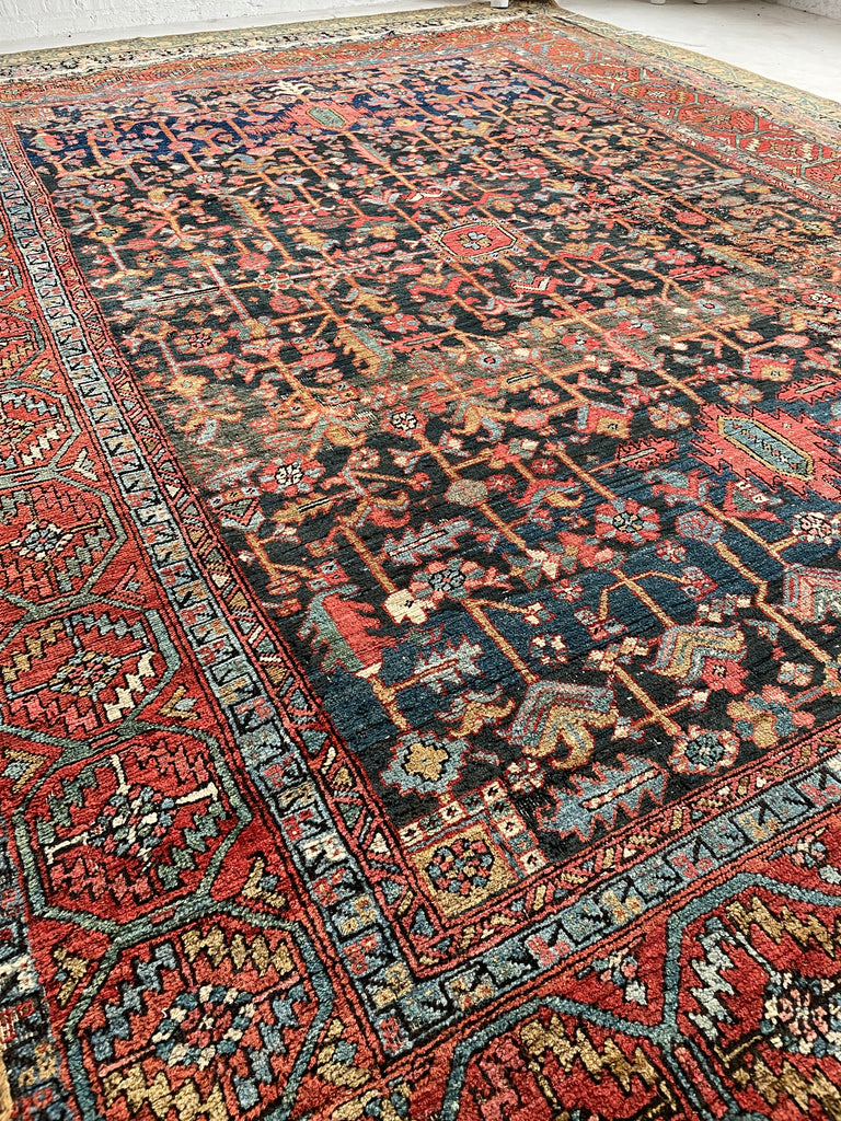 AMAZING Antique Rug BLOOMING MIDNIGHT JUNGLE Antique Rug  | Unbelievable Color Palette | 8 x 11.2