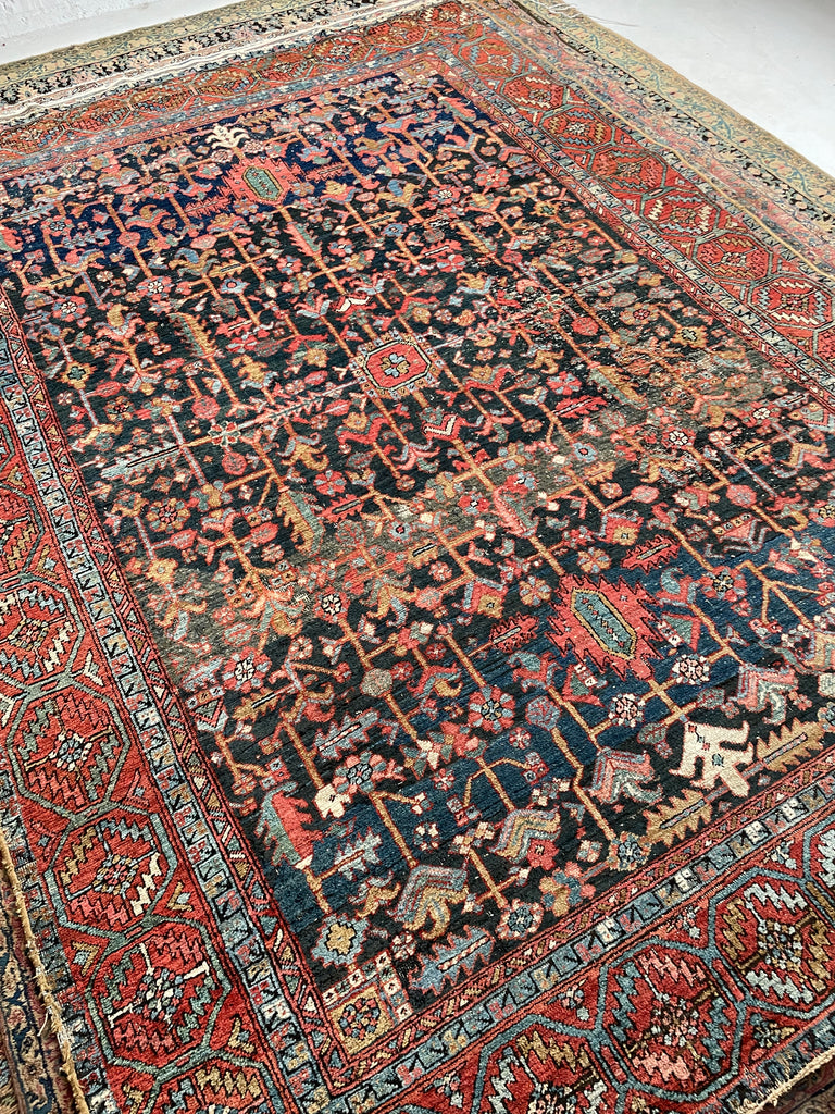 AMAZING Antique Rug BLOOMING MIDNIGHT JUNGLE Antique Rug  | Unbelievable Color Palette | 8 x 11.2