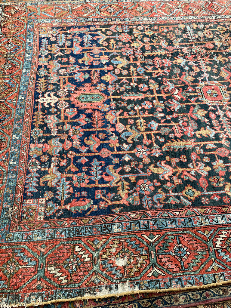 AMAZING Antique Rug BLOOMING MIDNIGHT JUNGLE Antique Rug  | Unbelievable Color Palette | 8 x 11.2