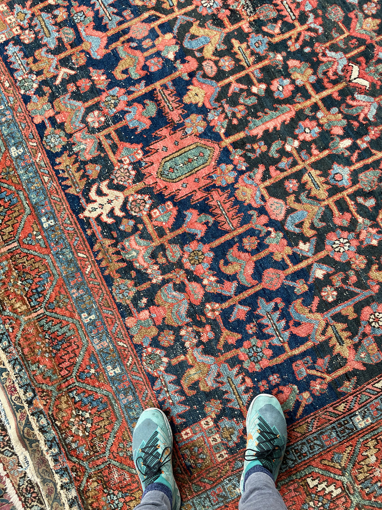 AMAZING Antique Rug BLOOMING MIDNIGHT JUNGLE Antique Rug  | Unbelievable Color Palette | 8 x 11.2