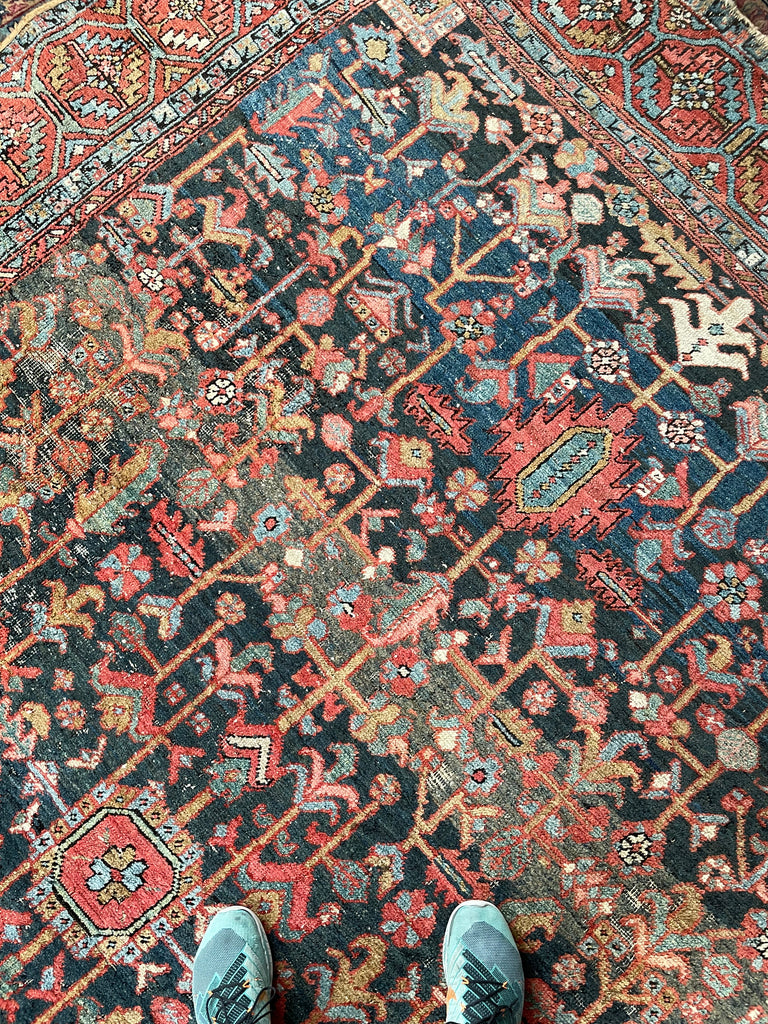 AMAZING Antique Rug BLOOMING MIDNIGHT JUNGLE Antique Rug  | Unbelievable Color Palette | 8 x 11.2