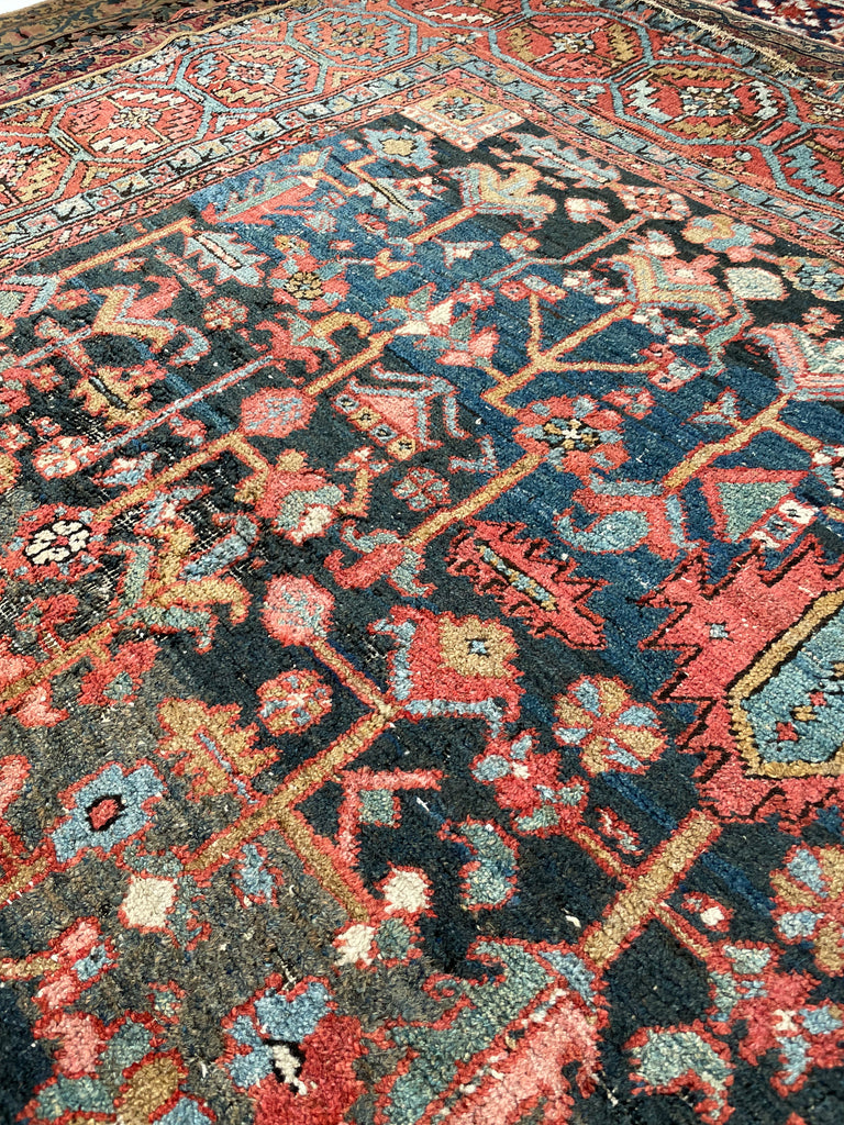 AMAZING Antique Rug BLOOMING MIDNIGHT JUNGLE Antique Rug  | Unbelievable Color Palette | 8 x 11.2