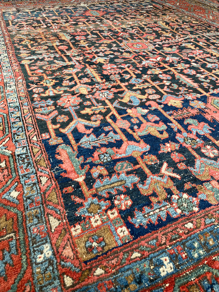 AMAZING Antique Rug BLOOMING MIDNIGHT JUNGLE Antique Rug  | Unbelievable Color Palette | 8 x 11.2