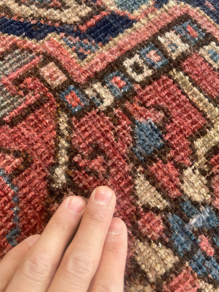 SOLD | AIRY DREAM Antique Heriz Rug | Terracotta, Green, Water Blue, Beige | 8.9 x 11