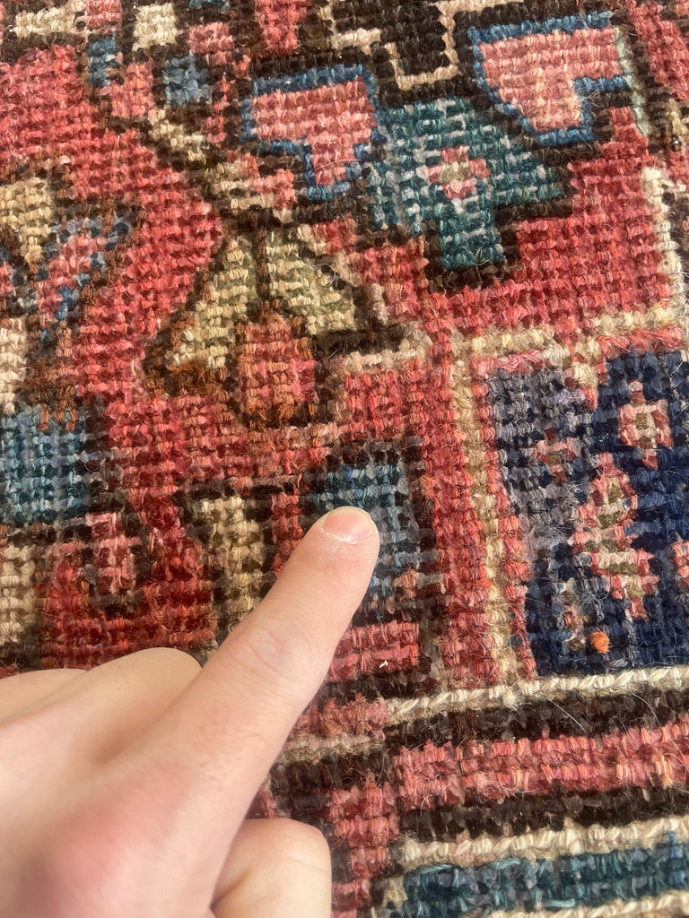 SOLD | AIRY DREAM Antique Heriz Rug | Terracotta, Green, Water Blue, Beige | 8.9 x 11