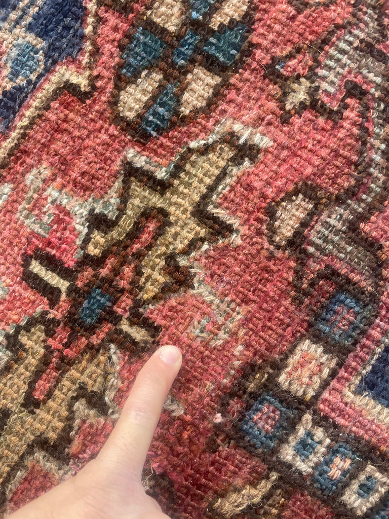 SOLD | AIRY DREAM Antique Heriz Rug | Terracotta, Green, Water Blue, Beige | 8.9 x 11