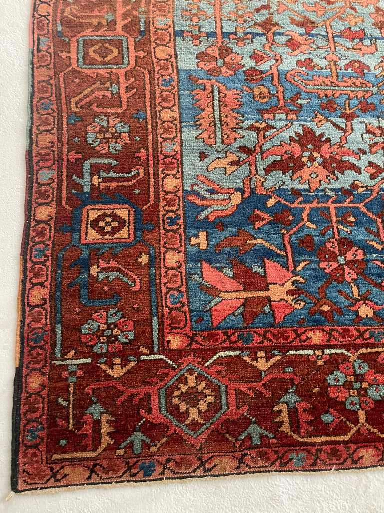 SOLD | DROP DEAD GORGEOUS Mint Condition Antique Persian Heriz in RARE Colors & Size | MARBLING Blues, Wine, Copper, Eggplant, Camel | 8 x 9.7