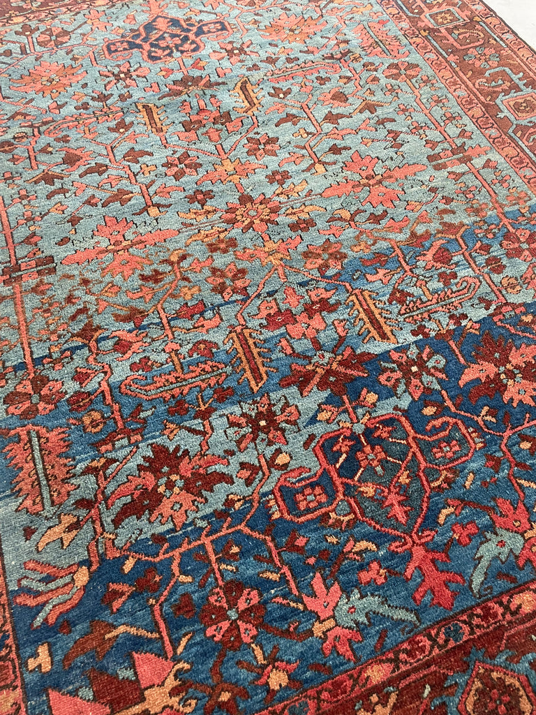SOLD | DROP DEAD GORGEOUS Mint Condition Antique Persian Heriz in RARE Colors & Size | MARBLING Blues, Wine, Copper, Eggplant, Camel | 8 x 9.7