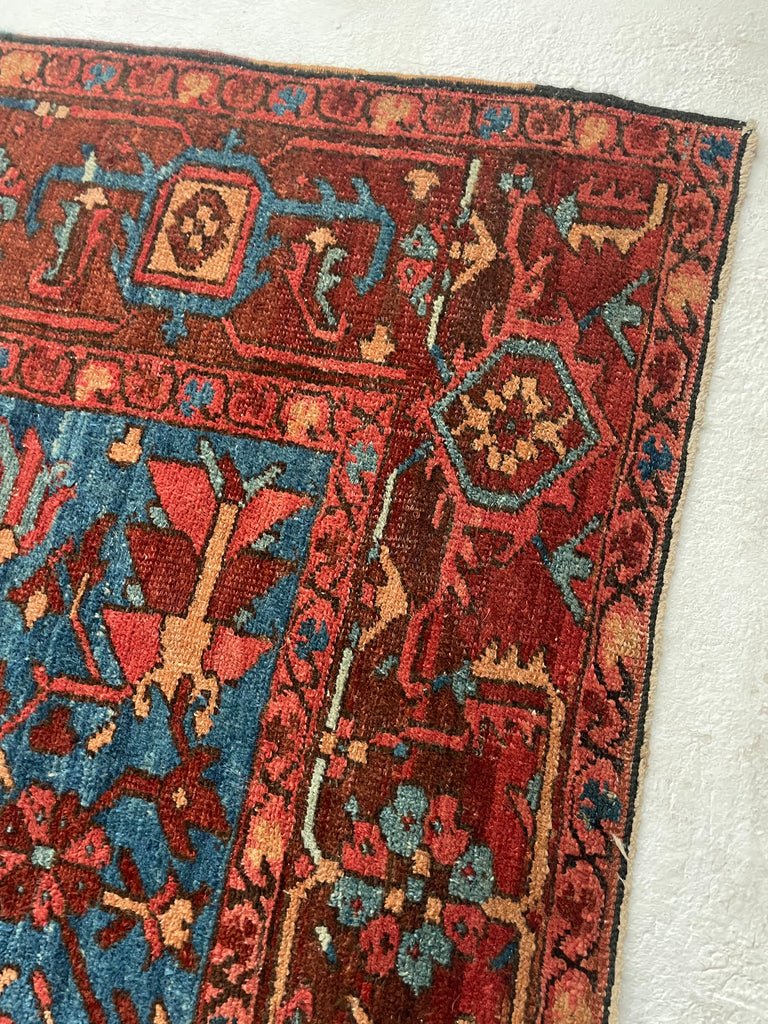 SOLD | DROP DEAD GORGEOUS Mint Condition Antique Persian Heriz in RARE Colors & Size | MARBLING Blues, Wine, Copper, Eggplant, Camel | 8 x 9.7