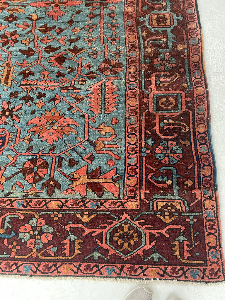 SOLD | DROP DEAD GORGEOUS Mint Condition Antique Persian Heriz in RARE Colors & Size | MARBLING Blues, Wine, Copper, Eggplant, Camel | 8 x 9.7