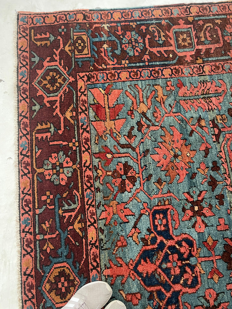 SOLD | DROP DEAD GORGEOUS Mint Condition Antique Persian Heriz in RARE Colors & Size | MARBLING Blues, Wine, Copper, Eggplant, Camel | 8 x 9.7