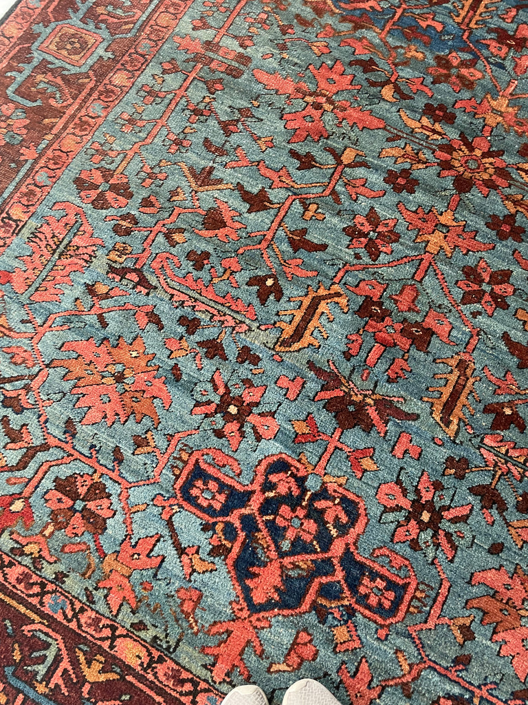 SOLD | DROP DEAD GORGEOUS Mint Condition Antique Persian Heriz in RARE Colors & Size | MARBLING Blues, Wine, Copper, Eggplant, Camel | 8 x 9.7
