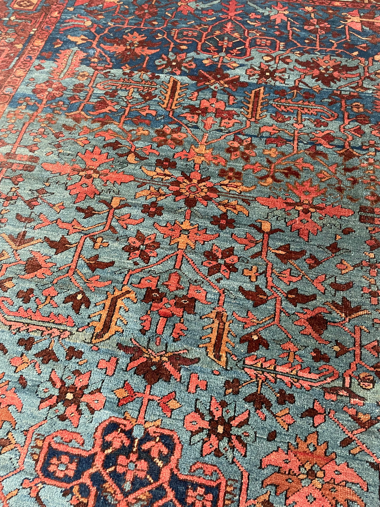 SOLD | DROP DEAD GORGEOUS Mint Condition Antique Persian Heriz in RARE Colors & Size | MARBLING Blues, Wine, Copper, Eggplant, Camel | 8 x 9.7