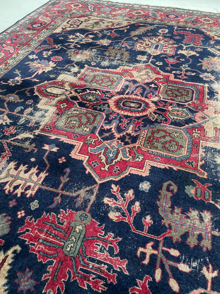 RESERVED FOR NATE*** GORGEOUS Artistic Geometric | Vintage Turkish Navy, Army Green, Sand & Magenta BEAUTY | ~ 10 x 12