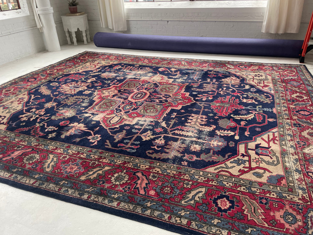 RESERVED FOR NATE*** GORGEOUS Artistic Geometric | Vintage Turkish Navy, Army Green, Sand & Magenta BEAUTY | ~ 10 x 12