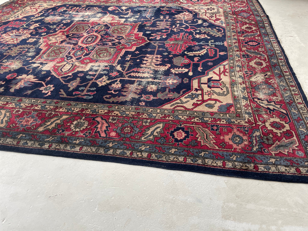 RESERVED FOR NATE*** GORGEOUS Artistic Geometric | Vintage Turkish Navy, Army Green, Sand & Magenta BEAUTY | ~ 10 x 12