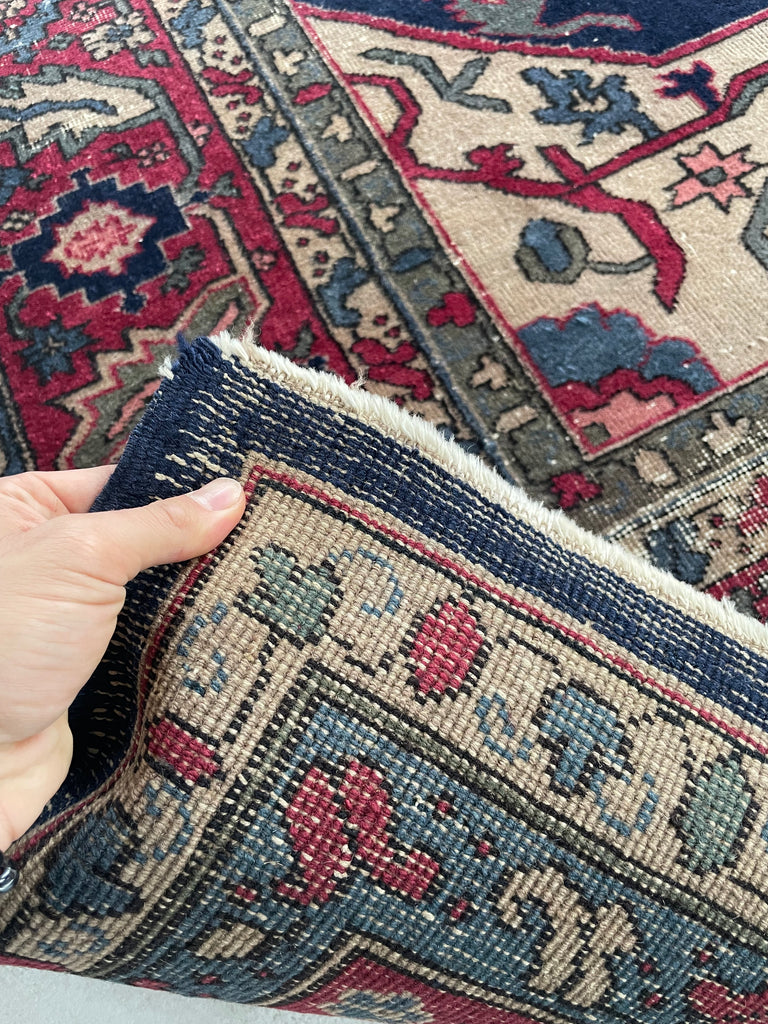 RESERVED FOR NATE*** GORGEOUS Artistic Geometric | Vintage Turkish Navy, Army Green, Sand & Magenta BEAUTY | ~ 10 x 12