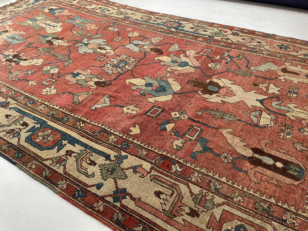RAREST OF RARE | C. 1880's | ANCIENT MINT CONDITION ANTIQUE SERAPI | Unusually Oversized Narrow GEM w/ Gorg Natural Dyes | 8.10 x 15.1