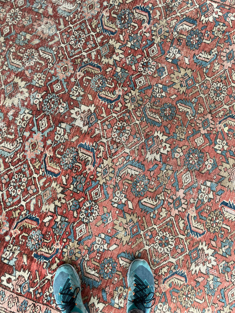 TRULY AMAZING Antique Rug with Iconic Design but FASCINATING Abrash Throughout! ~ 8 x 12.6
