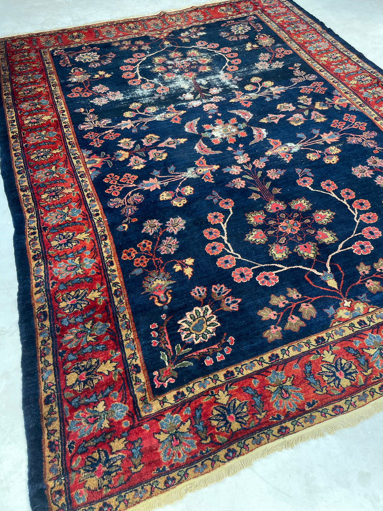MOODY Antique Lilihan Persian Rug | Open Dancing Vines | 7.9 x 10.2