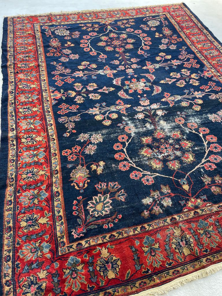 MOODY Antique Lilihan Persian Rug | Open Dancing Vines | 7.9 x 10.2