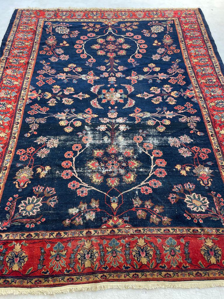 MOODY Antique Lilihan Persian Rug | Open Dancing Vines | 7.9 x 10.2