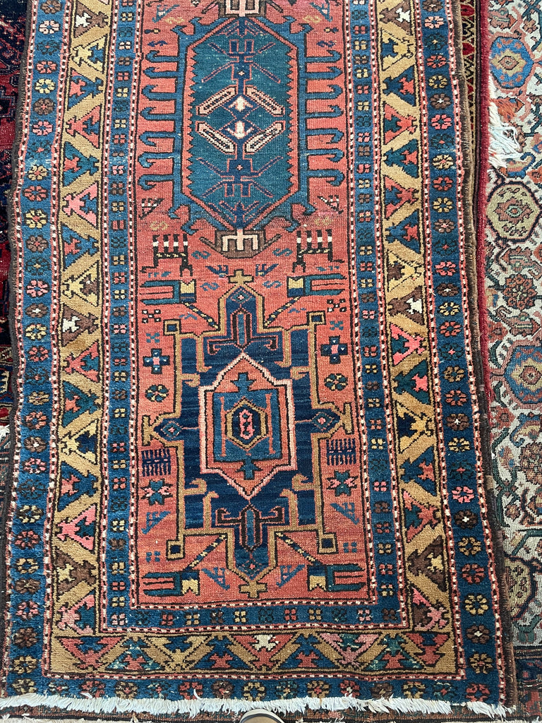 SOLD | WOW - Antique Northwest Runner | Deep Salmon-Terracotta Field with Camel Border | 3 x 10.8