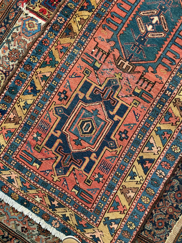 WOW - Antique Northwest Runner | Deep Salmon-Terracotta Field with Camel Border | 3 x 10.8