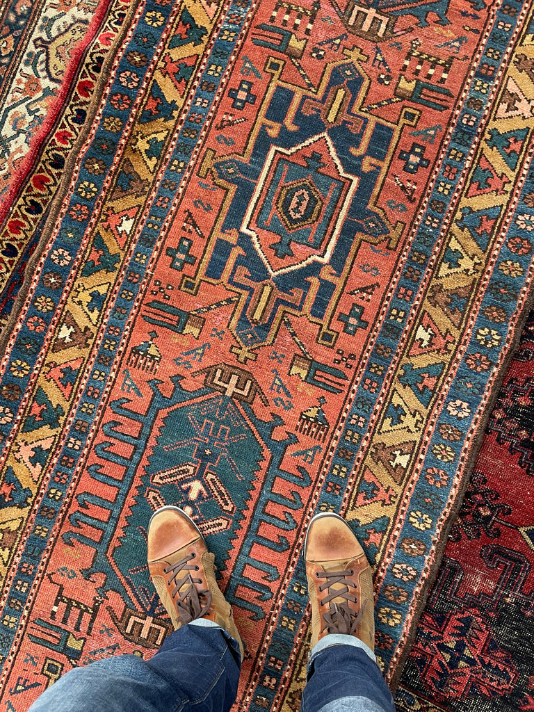 WOW - Antique Northwest Runner | Deep Salmon-Terracotta Field with Camel Border | 3 x 10.8