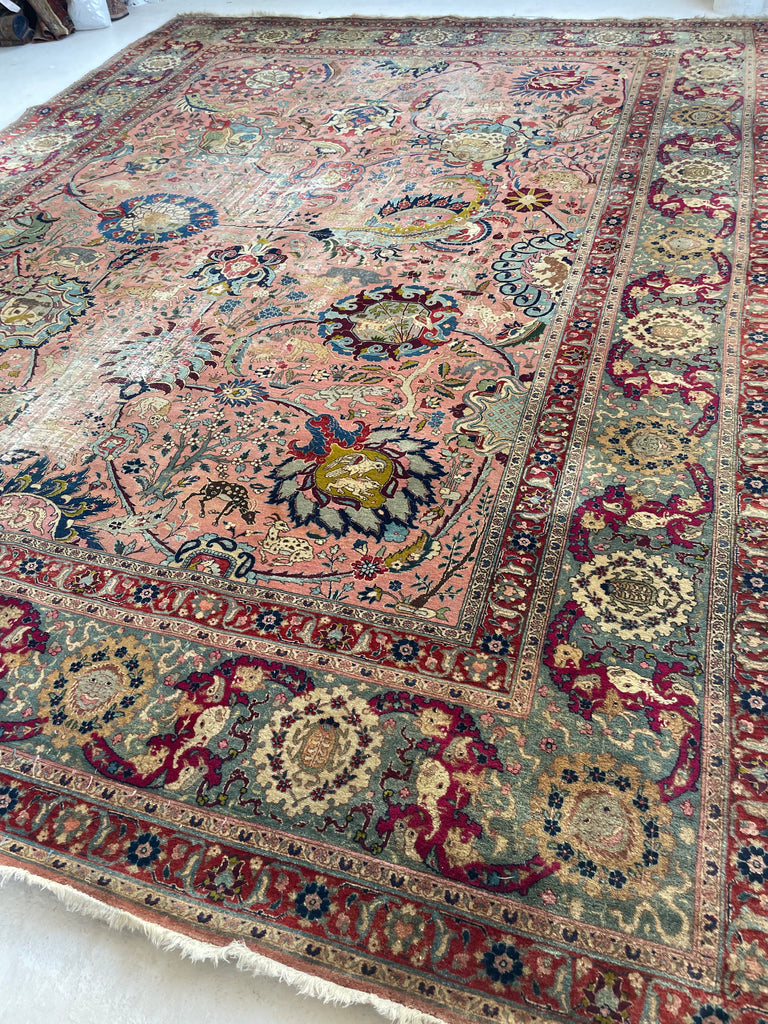 SOLD | COLLECTOR'S PIECE | IMPORTANT 16TH-17TH CENTURY SAFAVID DYNASTY ANIMAL Influenced Antique Persian Tabriz Carpet | UNREAL Pictorial Brilliance, C. 1920 | ~ 11 x 14