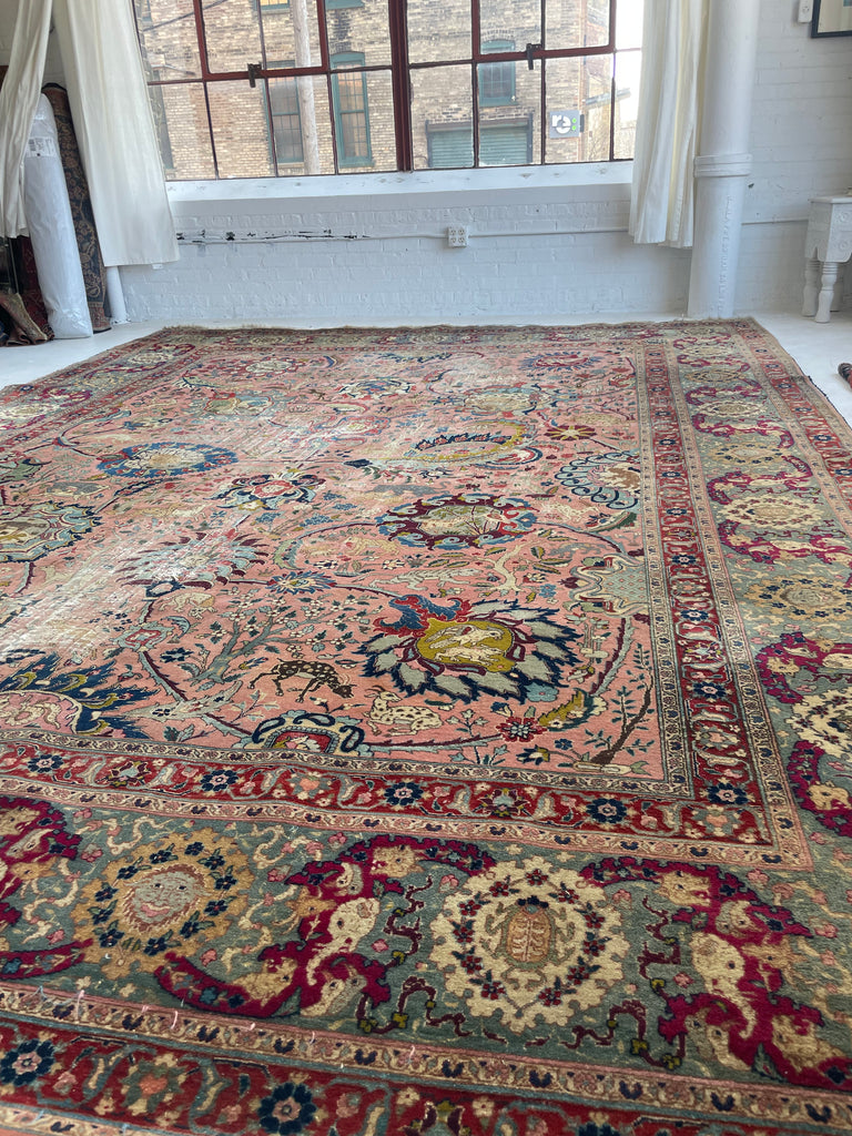 SOLD | COLLECTOR'S PIECE | IMPORTANT 16TH-17TH CENTURY SAFAVID DYNASTY ANIMAL Influenced Antique Persian Tabriz Carpet | UNREAL Pictorial Brilliance, C. 1920 | ~ 11 x 14