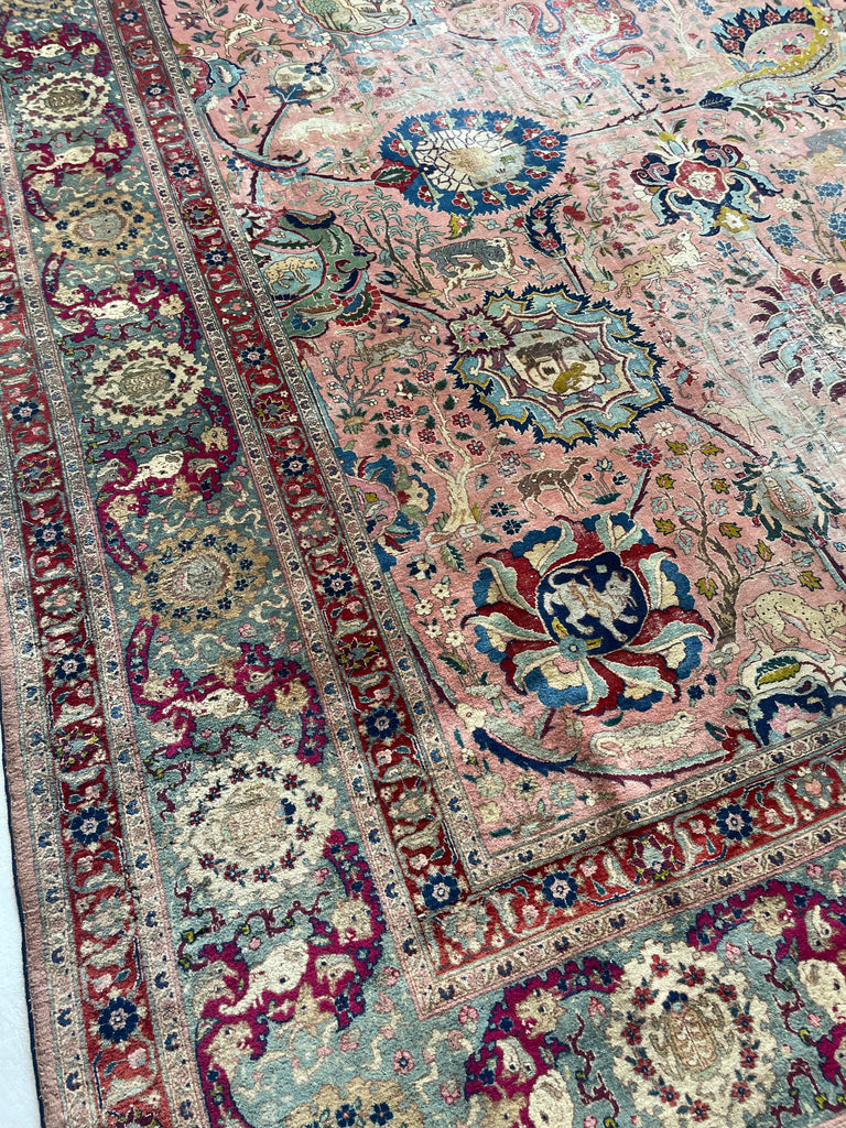 SOLD | COLLECTOR'S PIECE | IMPORTANT 16TH-17TH CENTURY SAFAVID DYNASTY ANIMAL Influenced Antique Persian Tabriz Carpet | UNREAL Pictorial Brilliance, C. 1920 | ~ 11 x 14