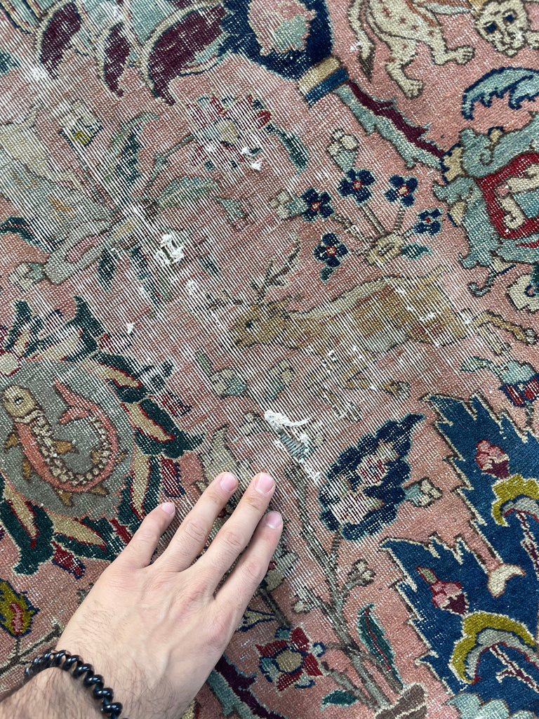 SOLD | COLLECTOR'S PIECE | IMPORTANT 16TH-17TH CENTURY SAFAVID DYNASTY ANIMAL Influenced Antique Persian Tabriz Carpet | UNREAL Pictorial Brilliance, C. 1920 | ~ 11 x 14