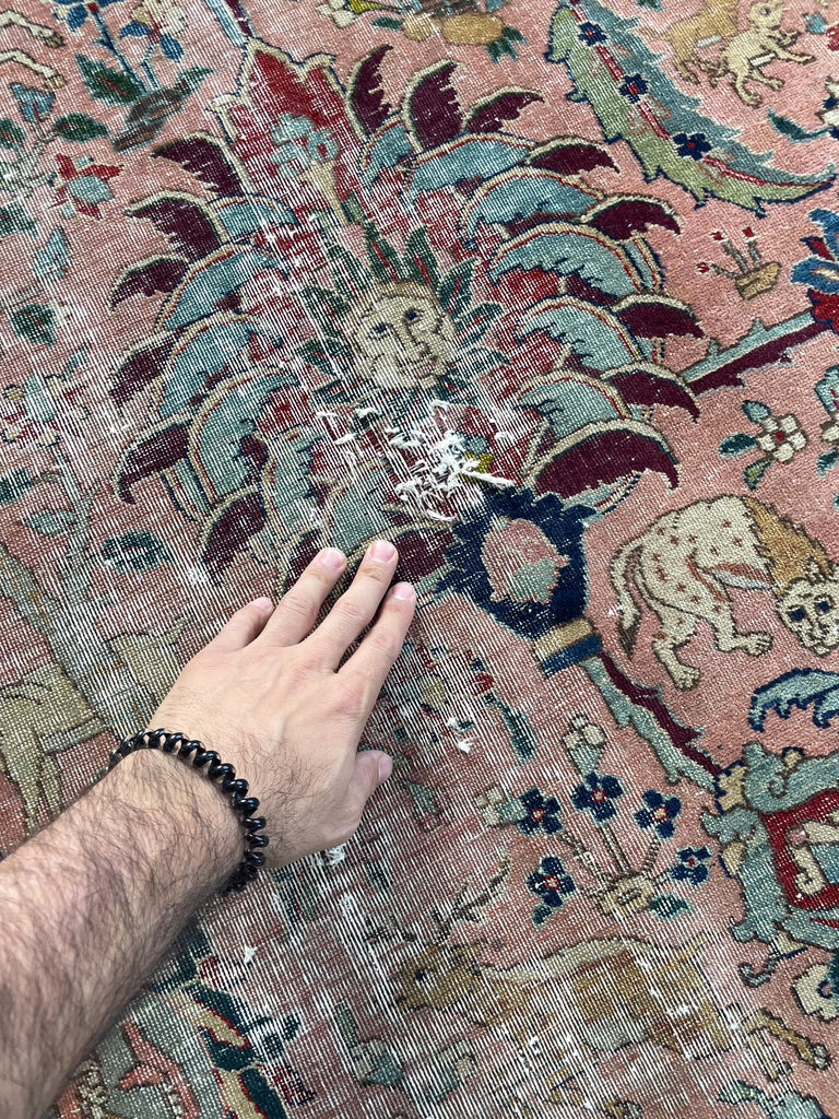 SOLD | COLLECTOR'S PIECE | IMPORTANT 16TH-17TH CENTURY SAFAVID DYNASTY ANIMAL Influenced Antique Persian Tabriz Carpet | UNREAL Pictorial Brilliance, C. 1920 | ~ 11 x 14
