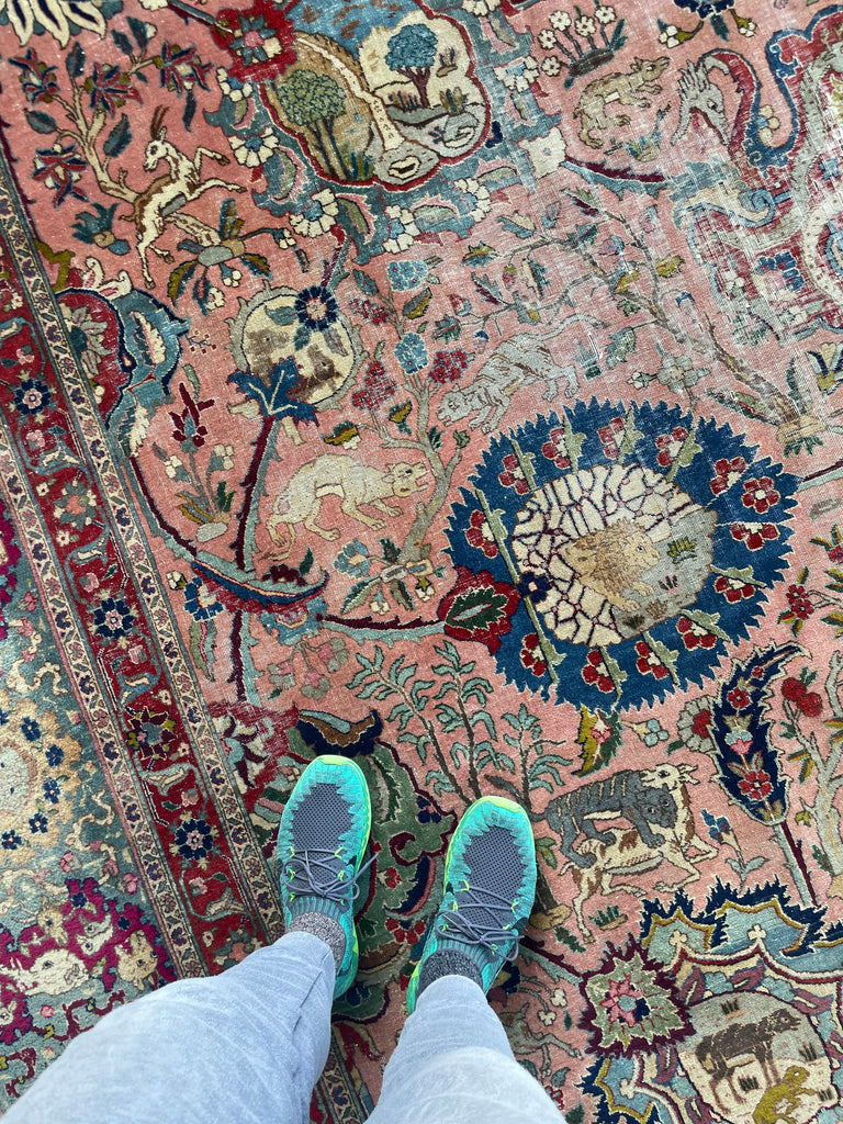 SOLD | COLLECTOR'S PIECE | IMPORTANT 16TH-17TH CENTURY SAFAVID DYNASTY ANIMAL Influenced Antique Persian Tabriz Carpet | UNREAL Pictorial Brilliance, C. 1920 | ~ 11 x 14