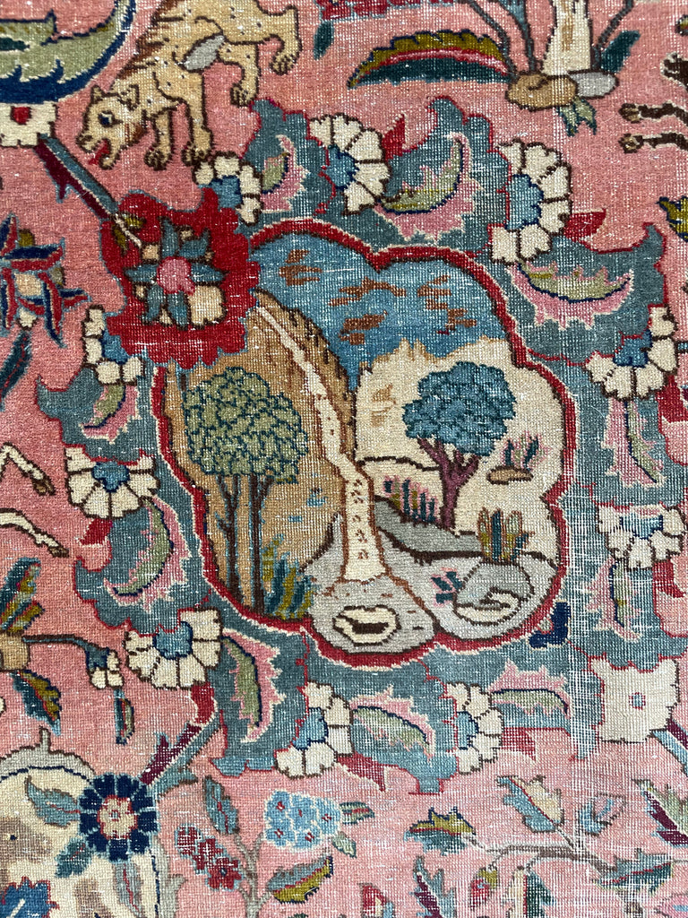 SOLD | COLLECTOR'S PIECE | IMPORTANT 16TH-17TH CENTURY SAFAVID DYNASTY ANIMAL Influenced Antique Persian Tabriz Carpet | UNREAL Pictorial Brilliance, C. 1920 | ~ 11 x 14