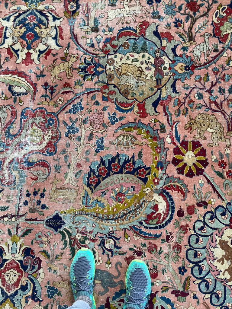 SOLD | COLLECTOR'S PIECE | IMPORTANT 16TH-17TH CENTURY SAFAVID DYNASTY ANIMAL Influenced Antique Persian Tabriz Carpet | UNREAL Pictorial Brilliance, C. 1920 | ~ 11 x 14