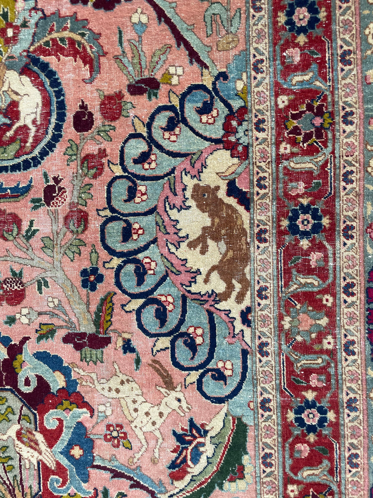 SOLD | COLLECTOR'S PIECE | IMPORTANT 16TH-17TH CENTURY SAFAVID DYNASTY ANIMAL Influenced Antique Persian Tabriz Carpet | UNREAL Pictorial Brilliance, C. 1920 | ~ 11 x 14