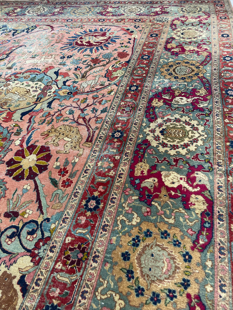 SOLD | COLLECTOR'S PIECE | IMPORTANT 16TH-17TH CENTURY SAFAVID DYNASTY ANIMAL Influenced Antique Persian Tabriz Carpet | UNREAL Pictorial Brilliance, C. 1920 | ~ 11 x 14