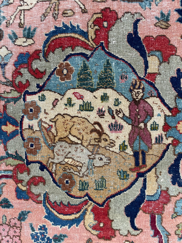 SOLD | COLLECTOR'S PIECE | IMPORTANT 16TH-17TH CENTURY SAFAVID DYNASTY ANIMAL Influenced Antique Persian Tabriz Carpet | UNREAL Pictorial Brilliance, C. 1920 | ~ 11 x 14