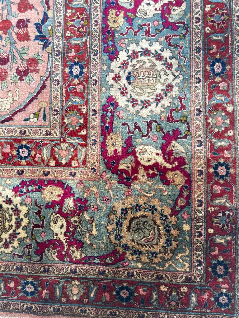 SOLD | COLLECTOR'S PIECE | IMPORTANT 16TH-17TH CENTURY SAFAVID DYNASTY ANIMAL Influenced Antique Persian Tabriz Carpet | UNREAL Pictorial Brilliance, C. 1920 | ~ 11 x 14