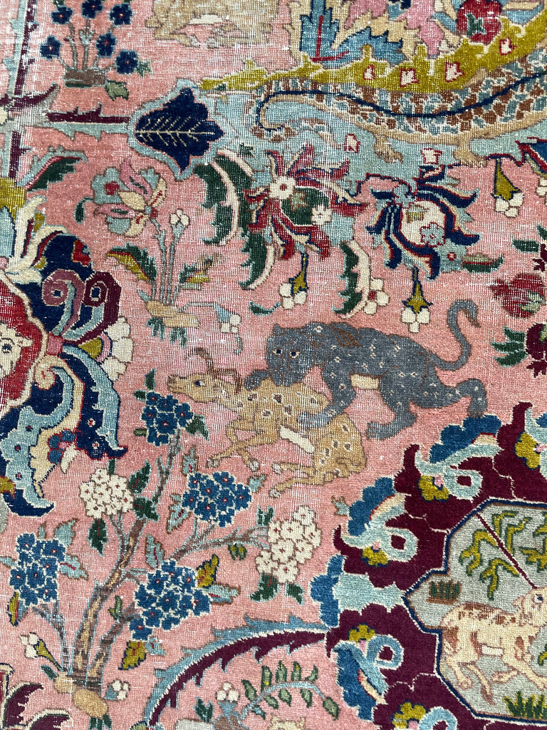 SOLD | COLLECTOR'S PIECE | IMPORTANT 16TH-17TH CENTURY SAFAVID DYNASTY ANIMAL Influenced Antique Persian Tabriz Carpet | UNREAL Pictorial Brilliance, C. 1920 | ~ 11 x 14