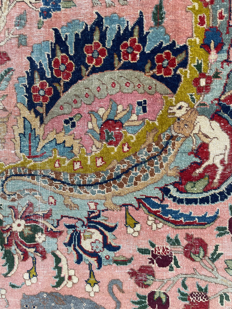 SOLD | COLLECTOR'S PIECE | IMPORTANT 16TH-17TH CENTURY SAFAVID DYNASTY ANIMAL Influenced Antique Persian Tabriz Carpet | UNREAL Pictorial Brilliance, C. 1920 | ~ 11 x 14