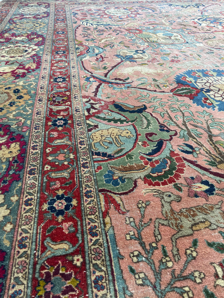 SOLD | COLLECTOR'S PIECE | IMPORTANT 16TH-17TH CENTURY SAFAVID DYNASTY ANIMAL Influenced Antique Persian Tabriz Carpet | UNREAL Pictorial Brilliance, C. 1920 | ~ 11 x 14