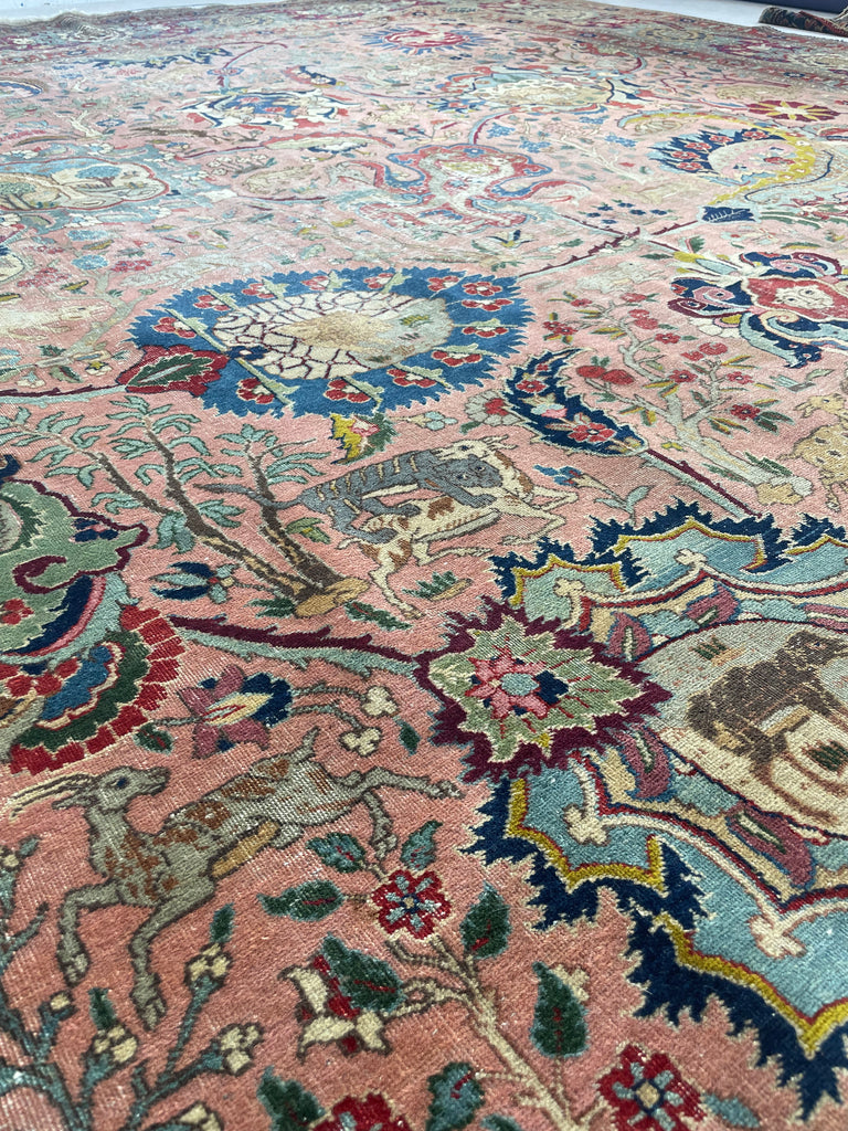 SOLD | COLLECTOR'S PIECE | IMPORTANT 16TH-17TH CENTURY SAFAVID DYNASTY ANIMAL Influenced Antique Persian Tabriz Carpet | UNREAL Pictorial Brilliance, C. 1920 | ~ 11 x 14