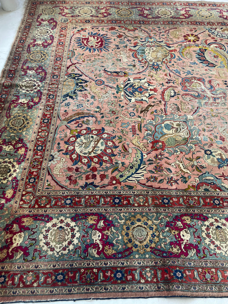 SOLD | COLLECTOR'S PIECE | IMPORTANT 16TH-17TH CENTURY SAFAVID DYNASTY ANIMAL Influenced Antique Persian Tabriz Carpet | UNREAL Pictorial Brilliance, C. 1920 | ~ 11 x 14